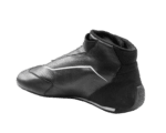 High-quality black Grand Prix racing shoe with sleek design and protective features for motorsport drivers.