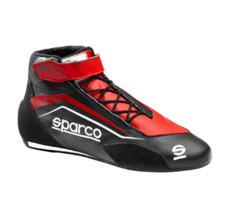 High-performance Sparco racing shoe with red and black design, ideal for motorsport drivers seeking comfort and safety.