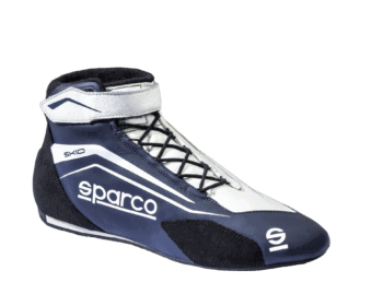 Sparco racing shoe designed for motorsport, featuring a high-top design, laces, and branding for safety and performance.
