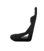 Black racing seat designed for motorsport safety and comfort, featuring ergonomic support and durable materials.