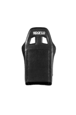 Sparco racing seat with black upholstery and cut-out design for racing car safety and comfort.
