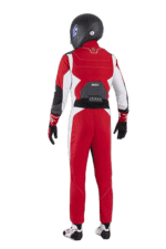 Grand Prix Racewear racing suit with helmet, designed for motorsport safety and performance, featuring red, black, and white colours.