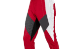 Red, white, and grey Grand Prix racewear racing pants with protective padding and stylish design for motorsport enthusiasts.