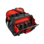 Red and black Grand Prix Racewear tool bag with multiple compartments for racing gear and accessories.