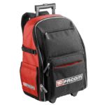 Facom rolling backpack Bs.Rb with black and red design, multiple compartments, and telescopic handle for easy transport.