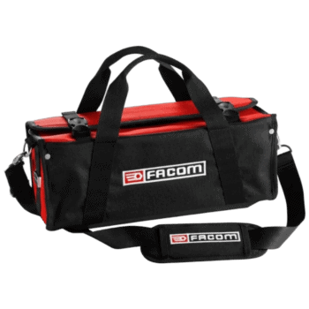 Facom small maintenance softbag in black and red with handles and shoulder strap for tools and equipment.