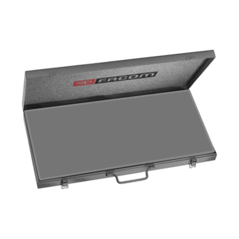 Empty Facom tool box with open lid showing interior storage space, ideal for socket sets and tools.