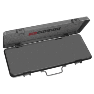 Empty Facom tool box with a black exterior and foam interior for socket set storage.