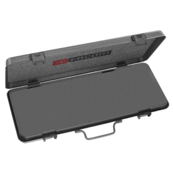 Empty Facom tool box with a black exterior and foam interior for socket set storage.
