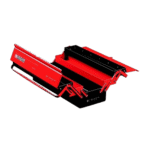 Red and black Grand Prix Racewear toolbox with compartments for racing gear and accessories.