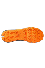 Close-up of an orange Grand Prix Racewear racing shoe sole with deep treads for grip and durability.