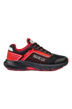High-performance racing shoe from Grand Prix Racewear with black and red design, featuring breathable mesh and durable sole for motorsport enthusiasts.