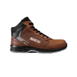 Sparco racing boot in brown and black with grey accents, designed for motorsport safety and performance.