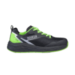 Sparco racing shoe with black, neon green, and white design, ideal for motorsport enthusiasts and racewear.