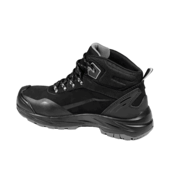 Black Grand Prix Racewear safety boot with ankle support and durable sole, designed for motorsport safety and protection.