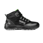 Sparco DRS racing boot designed for motorsport, featuring black and green accents, durable construction, and advanced grip for racing drivers.