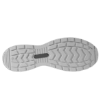 Close-up of a white racing shoe sole with tread pattern, designed for motorsport safety and grip.