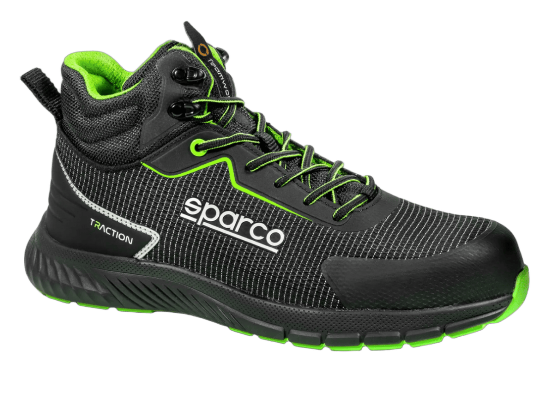 BTB0029B0K15 Sparco Traction Naoki Safety Shoes - Black White Green - 01
