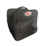 Bell Helmets racing gear bag for motorsport enthusiasts, featuring durable black fabric and multiple compartments for accessories and equipment.