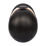 Carbon fibre racing helmet designed for motorsport safety and performance, featuring a sleek black finish and aerodynamic shape.