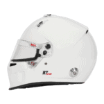 White Bell racing helmet with R7 Sport branding, aerodynamic design, and safety features for motorsport drivers.