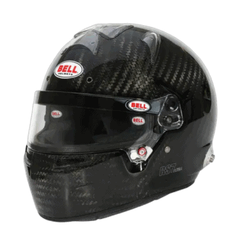 High-performance Bell RS7 Ultra Carbon racing helmet with duckbill design, lightweight carbon fibre construction, and advanced safety features for professional motorsport.