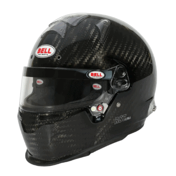 High-performance Bell RS7 Carbon racing helmet with duckbill, designed for professional motorsport drivers seeking lightweight protection and aerodynamic efficiency.
