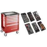 Facom V5 tools and rolling cabinet set with various screwdrivers, bits, and hand tools for automotive and workshop use.
