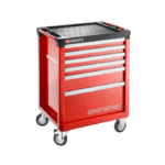 Red Facom Chrono tool chest with multiple drawers and caster wheels, ideal for automotive and racewear workshops.