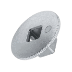 Silver metal racing part with a square hole and textured edge, used in Grand Prix racewear for motorsport safety and performance.