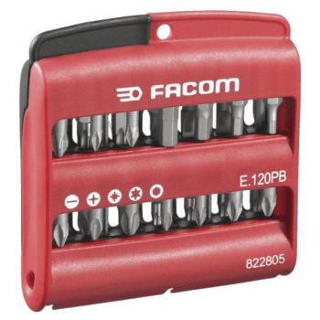 Facom E.120PG set of 28 screwdriver bits with storage case, ideal for professional and DIY use.