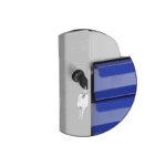 Secure lock box with blue compartments and key lock, suitable for secure storage and access control.