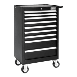 Facom 11-drawer black roller cabinet with white drawers, ideal for workshop storage and organisation.