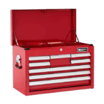 Red Facom Top Chest 8 Drawer tool cabinet with open lid, ideal for workshop storage.