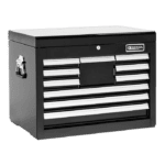 Britool tool chest with multiple drawers for professional garage storage, black colour, sturdy metal construction.