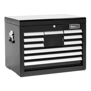 Britool tool chest with multiple drawers for professional garage storage, black colour, sturdy metal construction.