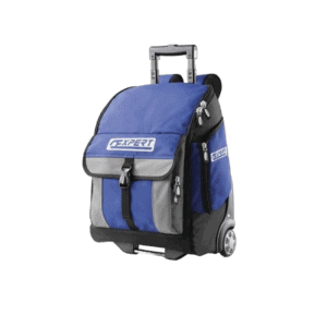 Facom wheeled backpack E010602 in blue and grey with retractable handle and wheels for easy transport.
