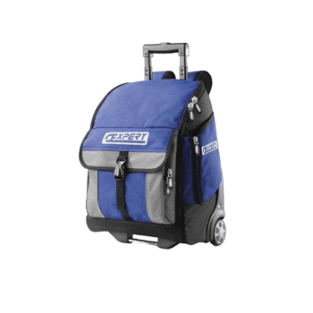 Facom wheeled backpack E010602 in blue and grey with retractable handle and wheels for easy transport.