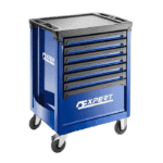 Xpert blue 7-drawer roller cabinet with 6+1 drawers and lockable top, ideal for workshop storage.
