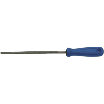 Facom round file with a blue handle, 200mm second cut, ideal for precision metal filing and finishing tasks.