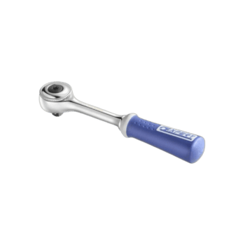 Facom 1/4 inch round head ratchet E030601 with blue handle for precise tightening and loosening of fasteners.