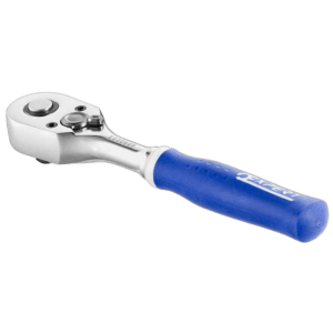 Facom 1/4 inch drive pear head ratchet wrench with blue handle for automotive and mechanical use.