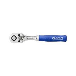 Expert ratchet wrench with blue handle for professional automotive and racing applications.