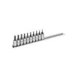 Facom 10-piece 1/4'' Torx bit socket set with chrome finish, ideal for automotive and mechanical repairs.