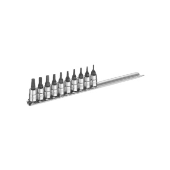 Facom 10-piece 1/4'' Torx bit socket set with chrome finish, ideal for automotive and mechanical repairs.