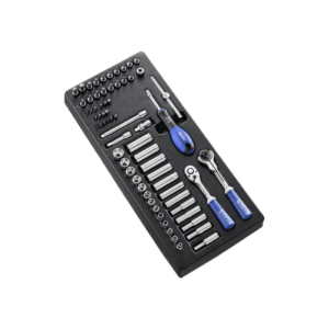 Set of Facom 1/4 socket tools including ratchets, sockets, and screwdrivers in a black tray for automotive or mechanical use.