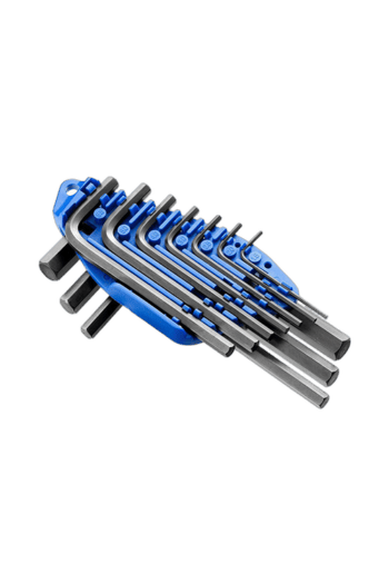Set of Facom 10 short hex keys in various sizes, arranged in a blue holder for easy access and organisation.