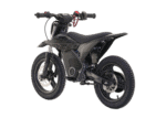 Electric dirt bike with rugged tyres and black frame, ideal for off-road racing and motocross enthusiasts.
