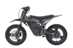 Electric off-road motorcycle with rugged tires and sleek black design, ideal for motocross and trail riding, featuring advanced suspension and durable build.