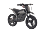 Electric dirt bike from Grand Prix Racewear with black and grey design, off-road tyres, and modern features for motocross enthusiasts.